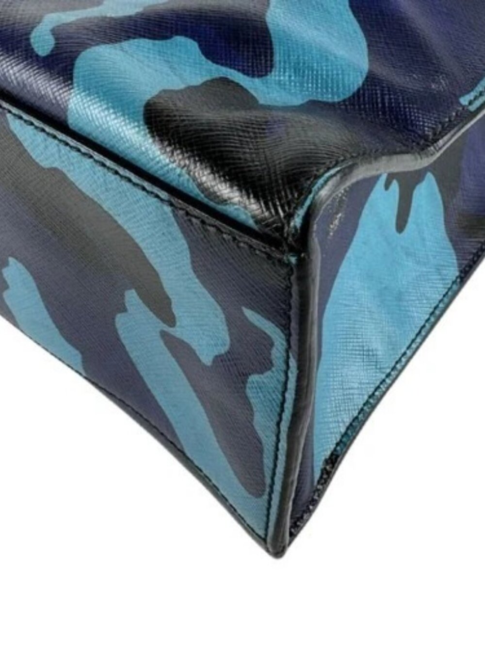 Auth PRADA Camouflage Shoulder Bag Handbag Blue/Navy Leather/Silvertone - z7341 - Picture 9 of 13